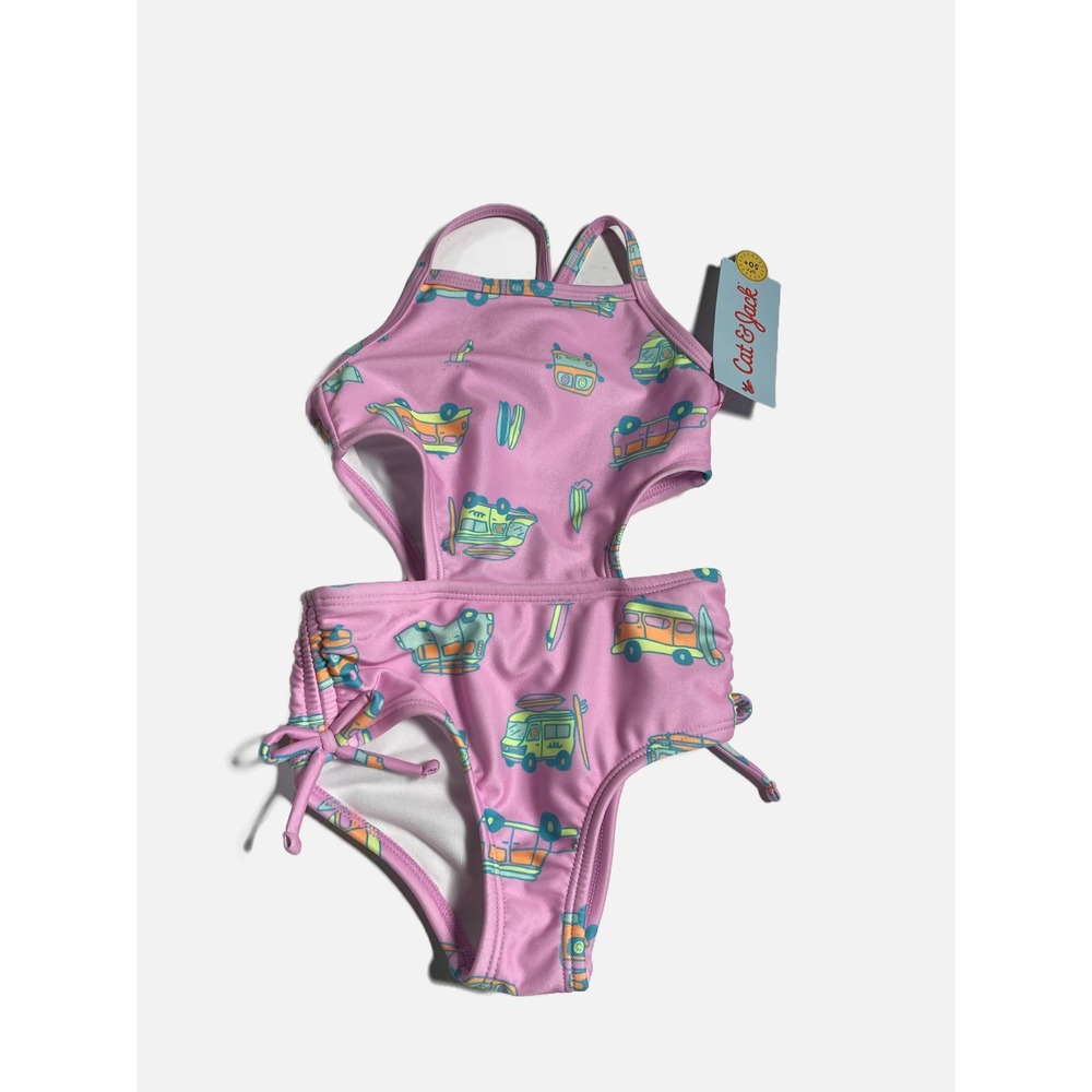 Cat & Jack Swimsuit Baby Girls 18M Pink Surf Van Cutout Monokini Summer Beach